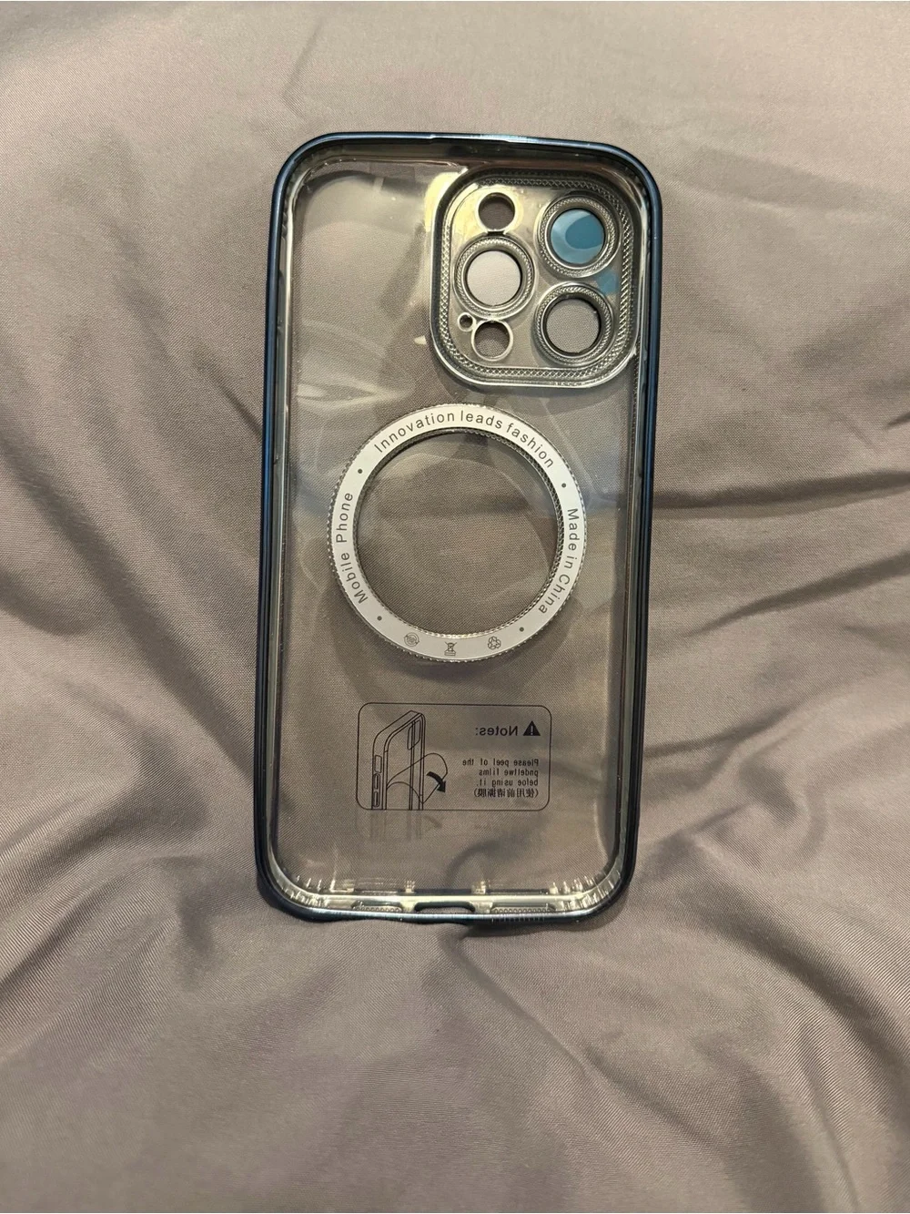Clear Magnetic iPhone 15 Pro Max Case with Blue Trim